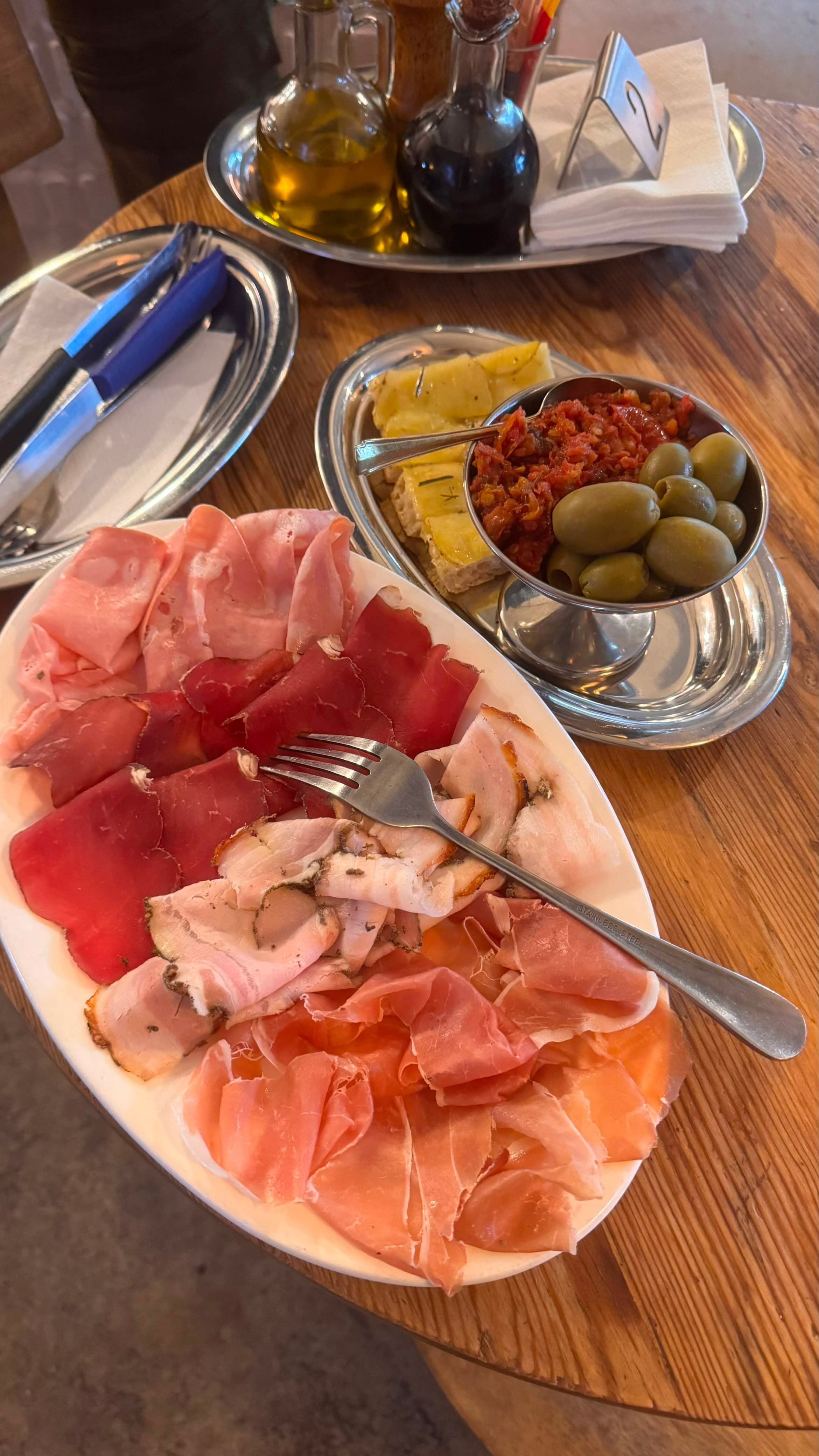 Platter of Italian cold cuts with marinated olives, peppers and giardiniera