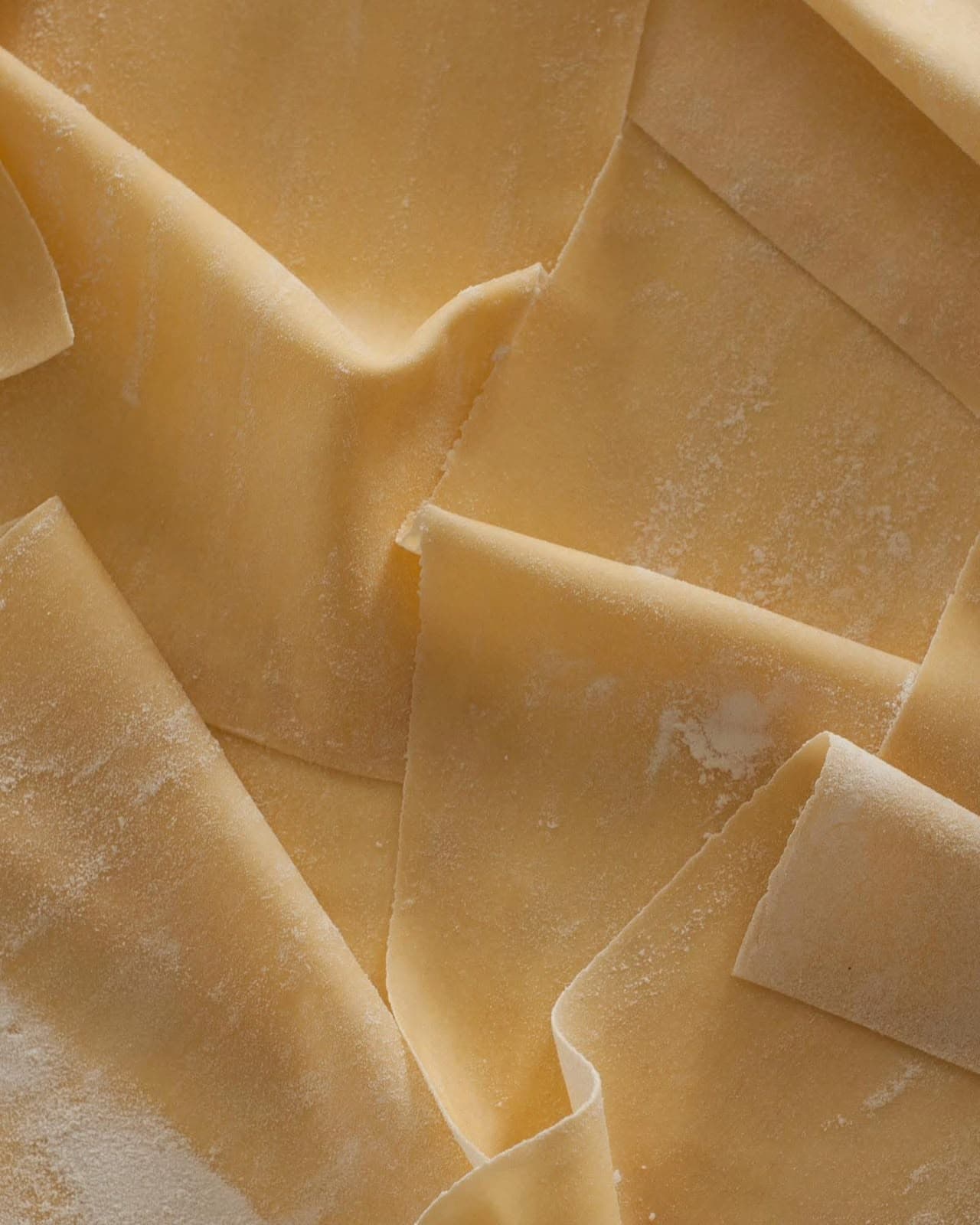Fresh handmade pasta sheets dusted with flour