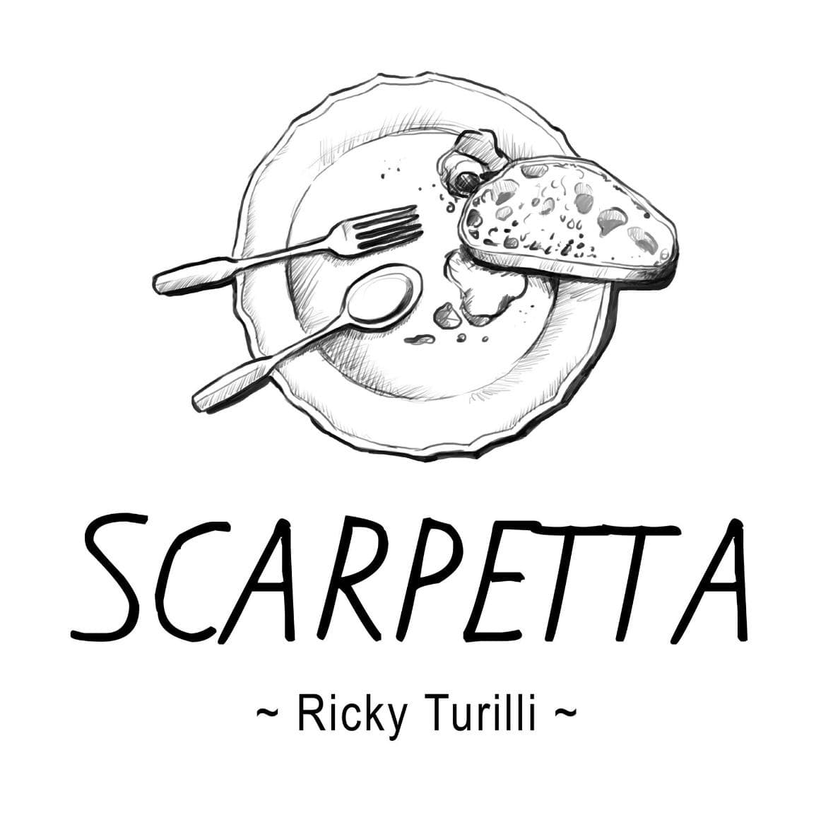 Hand-drawn Scarpetta restaurant logo with plate illustration — Ricky Turilli